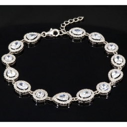 Hochwertige, verarbeitetes Zirkonia Armband – 11,35 ct | Schliffmix | 925 Silber rhodiniert und poliert - Länge anpassbar: ca. 19,5 - 22,5 cm