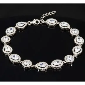 Hochwertige, verarbeitetes Zirkonia Armband – 11,35 ct | Schliffmix | 925 Silber rhodiniert und poliert - Länge anpassbar: ca. 19,5 - 22,5 cm