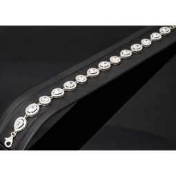 Hochwertige, verarbeitetes Zirkonia Armband – 11,35 ct | Schliffmix | 925 Silber rhodiniert und poliert - Länge anpassbar: ca. 19,5 - 22,5 cm