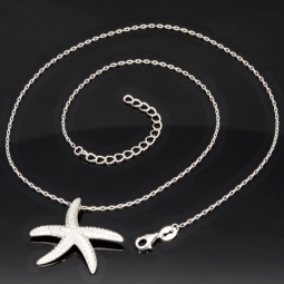 Maritime Seestern-Kette mit vielen kleinen, funkelnden Zirkonia-Steinen (Diamatimitate, Brillantschliff) aus 925 Sterling Silber poliert und rhodiniert - Länge verstellbar 45-50 cm