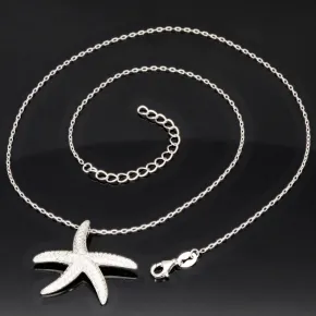 Maritime Seestern-Kette mit vielen kleinen, funkelnden Zirkonia-Steinen (Diamatimitate, Brillantschliff) aus 925 Sterling Silber poliert und rhodiniert - Länge verstellbar 45-50 cm