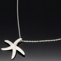 Maritime Seestern-Kette mit vielen kleinen, funkelnden Zirkonia-Steinen (Diamatimitate, Brillantschliff) aus 925 Sterling Silber poliert und rhodiniert - Länge verstellbar 45-50 cm