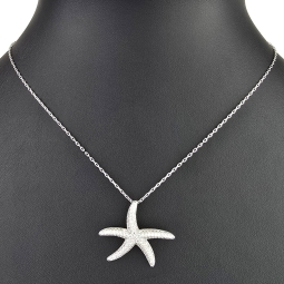 Maritime Seestern-Kette mit vielen kleinen, funkelnden Zirkonia-Steinen (Diamatimitate, Brillantschliff) aus 925 Sterling Silber poliert und rhodiniert - Länge verstellbar 45-50 cm