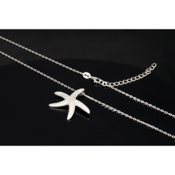 Maritime Seestern-Kette mit vielen kleinen, funkelnden Zirkonia-Steinen (Diamatimitate, Brillantschliff) aus 925 Sterling Silber poliert und rhodiniert - Länge verstellbar 45-50 cm