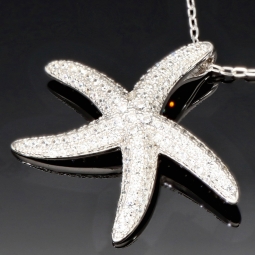 Maritime Seestern-Kette mit vielen kleinen, funkelnden Zirkonia-Steinen (Diamatimitate, Brillantschliff) aus 925 Sterling Silber poliert und rhodiniert - Länge verstellbar 45-50 cm