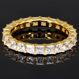 Stylischer Ring mit funkelnden Zirkoniasteinen (Diamant-Imitation im Smaragdschliff) – 925er Silber vergoldet - RG 52