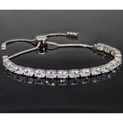 Exquisites Damen-Armband aus polierten und rhodinierten 925er Sterling Silber mit funkelnden, hochkarätigen Zirkoniasteinen (Diamantimitationen) im Ovalschliff - längenverstellbar  ca. 16-24 cm
