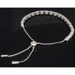 Exquisites Damen-Armband aus polierten und rhodinierten 925er Sterling Silber mit funkelnden, hochkarätigen Zirkoniasteinen (Diamantimitationen) im Ovalschliff - längenverstellbar  ca. 16-24 cm