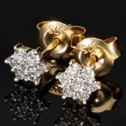 Funkelnde Gold-Ohrstecker aus 375er Gelbgold mit Zirkonia (Diamant-Imitation) – zeitlose Eleganz im Brillantschliff