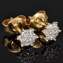 Funkelnde Gold-Ohrstecker aus 375er Gelbgold mit Zirkonia (Diamant-Imitation) – zeitlose Eleganz im Brillantschliff