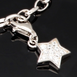 Verspieltes rhodiniertes Silberarmband mit abnehmbarem Sterneinhänger und 11 funkelnden Zirkonia (Diamantimitationen ca. 0,11 ct)  im Brillantschliff - ca. 19cm - 925 Sterling Silber