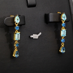 Edle Ohrhänger - Silberohrringe aus 925 Sterling Silber mit funkelnden Zirkoniasteinen (Diamantimitationen ) ca. 3,12ct Schliffmix, multicolor - edel vergoldet