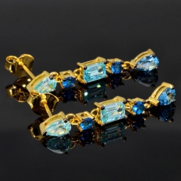Edle Ohrhänger - Silberohrringe aus 925 Sterling Silber mit funkelnden Zirkoniasteinen (Diamantimitationen ) ca. 3,12ct Schliffmix, multicolor - edel vergoldet