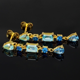 Edle Ohrhänger - Silberohrringe aus 925 Sterling Silber mit funkelnden Zirkoniasteinen (Diamantimitationen ) ca. 3,12ct Schliffmix, multicolor - edel vergoldet