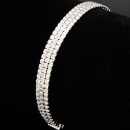 Dreireihiges Zirkonia-Armband / Zugarmband (Diamantimitationen, Brillantschliff) aus 925er Sterling Silber – filigran, funkelnd & längenverstellbar (ca. 16–21 cm) -  mit ca. 140 fein eingearbeiteten Zirkoniasteinen (Diamantimitationen, Brillantschliff)