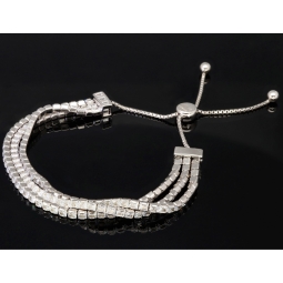 Dreireihiges Zirkonia-Armband / Zugarmband (Diamantimitationen, Brillantschliff) aus 925er Sterling Silber – filigran, funkelnd & längenverstellbar (ca. 16–21 cm) -  mit ca. 140 fein eingearbeiteten Zirkoniasteinen (Diamantimitationen, Brillantschliff)