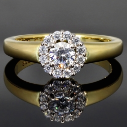 Funkelnder Silberring für Damen – 925er Silber, edel vergoldet, mit Zirkonia im Brillantschliff (Diamantimitation, 0,47 ct) - Ringgröße ca. 54