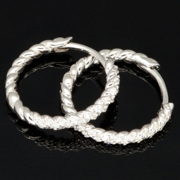 Mini Creolen / Ohrringe aus 925 Sterling Silber, rhodiniert und poliert veredelt mit leuchtenden Zirkonia-Steinen (Diamantimitationen) im Brillantschliff