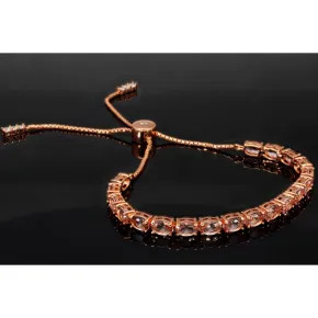 Rosévergoldetes Armband für Damen aus 925er Silber mit Zirkonia im Ovalschliff - Armband längenverstellbar in ca. 16-24 cm