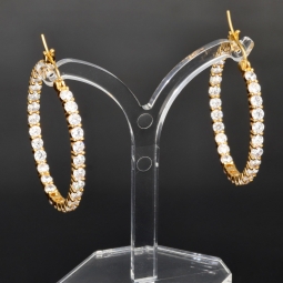 Vergoldete Creolen / Ohrringe aus 925 Sterling Silber mit 58 Zirkonia im Brillantschliff (Diamantimitationen)