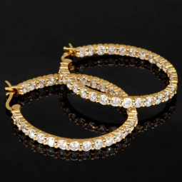 Vergoldete Creolen / Ohrringe aus 925 Sterling Silber mit 58 Zirkonia im Brillantschliff (Diamantimitationen)