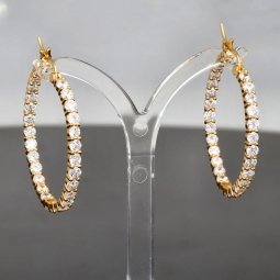 Vergoldete Creolen / Ohrringe aus 925 Sterling Silber mit 58 Zirkonia im Brillantschliff (Diamantimitationen)