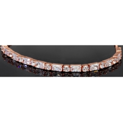 Exquisites 925er Silberarmband, rosévergoldet für Damen mit Zirkoniabesatz im Baguette- und Diamantschliff – Armband längenverstellbar von ca. 16-24 cm