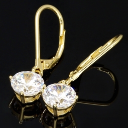 Hochwertig produzierte Ohrringe aus glänzendem 925er Sterling Silber, vergoldet und besetzt mit leuchtenden Zirkonia-Steinen im Brillantschliff (Diamantimitationen)