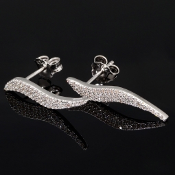Edle Silberohrringe - Ohrhänger aus 925 Sterling Silber, rhodiniert und poliert, mit funkelnden Zirkoniasteinen (Diamantimitationen )