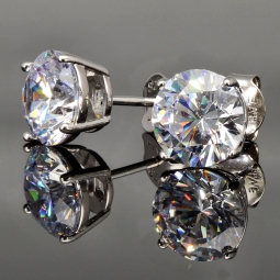 Glänzende Ohrstecker aus rhodiniertem 925er Sterling Silber, besetzt mit funkelnden Zirkonia (Diamantimitation) im Brillantschliff