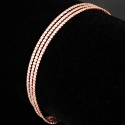 Dreireihiges Zirkonia-Armband / Zugarmband aus rosévergoldetem 925er Sterlingsilber – filigran, funkelnd & längenverstellbar (ca. 16–22 cm) -  mit ca. 280 fein eingearbeiteten Zirkoniasteinen (Diamantimitationen, Brillantschliff)