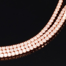 Dreireihiges Zirkonia-Armband / Zugarmband aus rosévergoldetem 925er Sterlingsilber – filigran, funkelnd & längenverstellbar (ca. 16–22 cm) -  mit ca. 280 fein eingearbeiteten Zirkoniasteinen (Diamantimitationen, Brillantschliff)