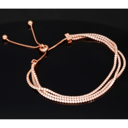 Dreireihiges Zirkonia-Armband / Zugarmband aus rosévergoldetem 925er Sterlingsilber – filigran, funkelnd & längenverstellbar (ca. 16–22 cm) -  mit ca. 280 fein eingearbeiteten Zirkoniasteinen (Diamantimitationen, Brillantschliff)