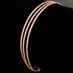 Dreireihiges Zirkonia-Armband / Zugarmband aus rosévergoldetem 925er Sterlingsilber – filigran, funkelnd & längenverstellbar (ca. 16–22 cm) -  mit ca. 280 fein eingearbeiteten Zirkoniasteinen (Diamantimitationen, Brillantschliff)