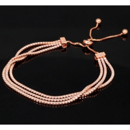 Dreireihiges Zirkonia-Armband / Zugarmband aus rosévergoldetem 925er Sterlingsilber – filigran, funkelnd & längenverstellbar (ca. 16–22 cm) -  mit ca. 280 fein eingearbeiteten Zirkoniasteinen (Diamantimitationen, Brillantschliff)