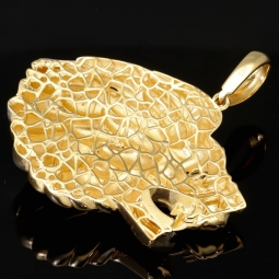 XL Löwenkopf-Anhänger aus edlem Bicolor 585er / 14K Gold (Gelbgold und Weißgold) mit leuchtend grünem Zirkonia (ca. 9,5 g)