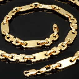 Stilvoller Mix aus Plattenkette / Plättchenkette und Steigbügelkette aus edlem 585er (14 Karat) Gelbgold (ca. 66cm, 8mm)