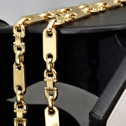 Stilvoller Mix aus Plattenkette / Plättchenkette und Steigbügelkette aus edlem 585er (14 Karat) Gelbgold (ca. 66cm, 8mm)