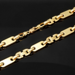 Stilvoller Mix aus Plattenkette / Plättchenkette und Steigbügelkette aus edlem 585er (14 Karat) Gelbgold (ca. 66cm, 8mm)