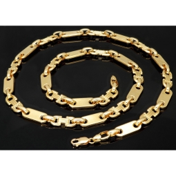 Stilvoller Mix aus Plattenkette / Plättchenkette und Steigbügelkette aus edlem 585er (14 Karat) Gelbgold (ca. 66cm, 8mm)