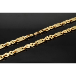 Stilvoller Mix aus Plattenkette / Plättchenkette und Steigbügelkette aus edlem 585er (14 Karat) Gelbgold (ca. 66cm, 8mm)