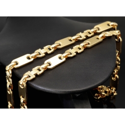 Stilvoller Mix aus Plattenkette / Plättchenkette und Steigbügelkette aus edlem 585er (14 Karat) Gelbgold (ca. 66cm, 8mm)