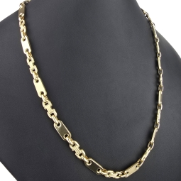 Stilvoller Mix aus Plattenkette / Plättchenkette und Steigbügelkette aus edlem 585er (14 Karat) Gelbgold (ca. 66cm, 8mm)