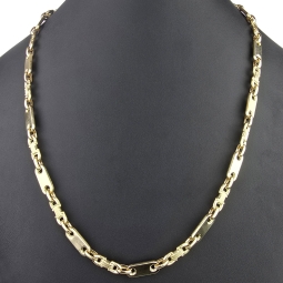 Stilvoller Mix aus Plattenkette / Plättchenkette und Steigbügelkette aus edlem 585er (14 Karat) Gelbgold (ca. 66cm, 8mm)