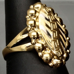 Edler Statement-Ring aus 585 / 14K Gold im Greco-Stil mit feinen Details in Bicolor-Optik (Gelbgold und Weißgold) in Ringgröße ca. 59