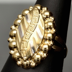 Edler Statement-Ring aus 585 / 14K Gold im Greco-Stil mit feinen Details in Bicolor-Optik (Gelbgold und Weißgold) in Ringgröße ca. 59