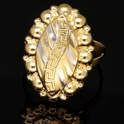 Edler Statement-Ring aus 585 / 14K Gold im Greco-Stil mit feinen Details in Bicolor-Optik (Gelbgold und Weißgold) in Ringgröße ca. 59