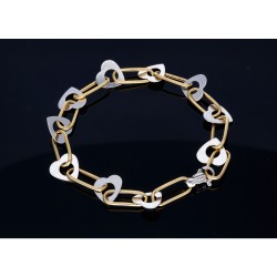 Herz - Armband aus glänzendem 14K / 585 Bicolor Gold (Gelbgold und Weißgold) für Damen (ca. 23cm)