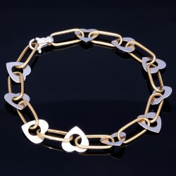 Herz - Armband aus glänzendem 14K / 585 Bicolor Gold (Gelbgold und Weißgold) für Damen (ca. 23cm)