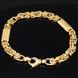 Flaches Königsarmband in außergewöhnlichem Design aus Gold mit Greco-Elementen (585 14k Gelbgold) , ca. 19cm, 7mm
